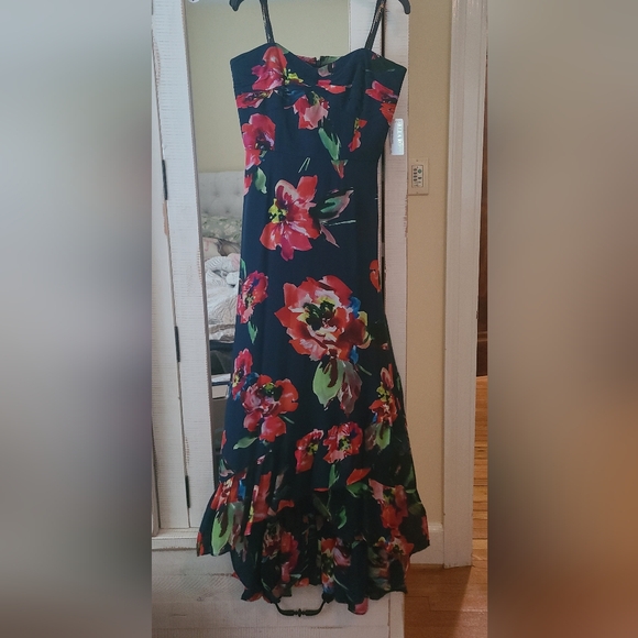 NWT - Shoshanna Midnight Navy And Red Floral Strapless High-Low Dress - Picture 4 of 9